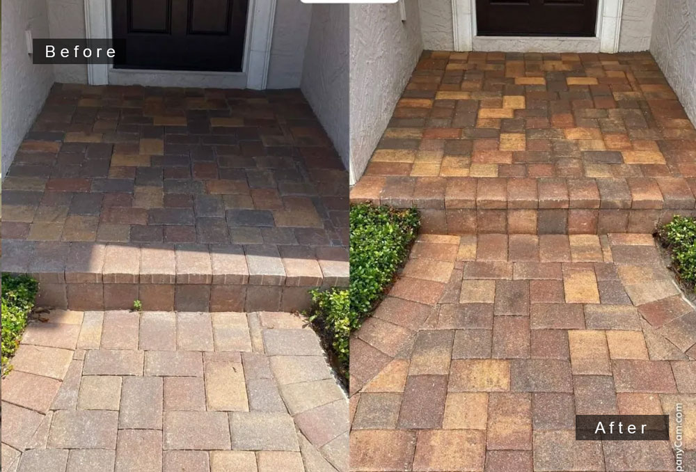 Concrete paver entry steps, before and after